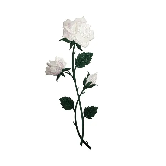 10" White Rose, Flowers, Embroidered, Iron on Patch {1}