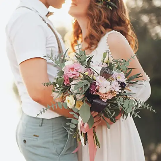 CEWOR 80pcs Artificial Eucalyptus Stems Fake Eucalyptus Leaves Stems Real Touch Leaf Branches for Flower Bouquet Wedding Halloween Centerpiece Autumn Home Office Decor {4}