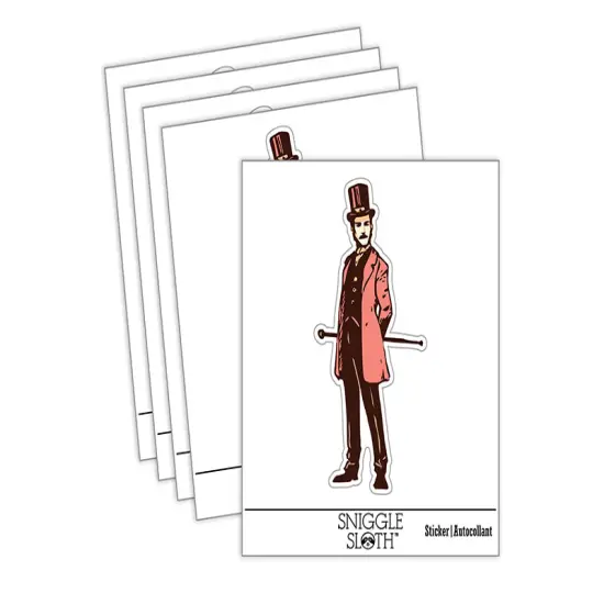 Handsome Dapper Victorian Gentleman with Top Hat Mustache Vinyl Phone Tablet Laptop Water Bottle Sticker Set - 5 Pack {2}