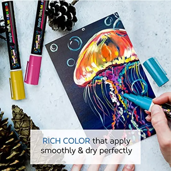 CHALKY CROWN Acrylic Paint Markers - Acrylic Paint Pens for Rock Painting, Stone, Ceramic, Glass, Wood, Canvas - Reversible Tip Paint Pens- 6mm (12 Pack) {2}