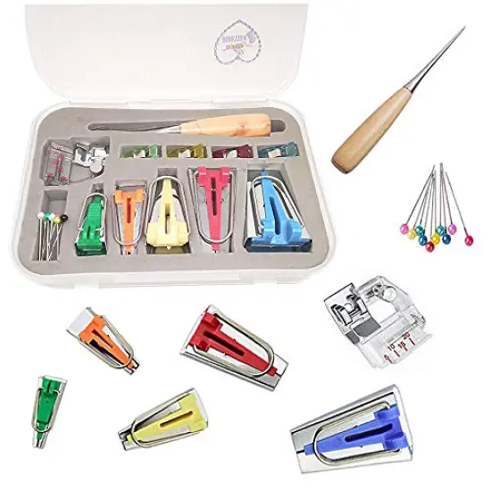 Bias Tape Maker Kits All 5 Sizes 6MM 9MM 12MM 18MM 25MM Binding Foot Craft Clips Awl Quilter's Pin {2}
