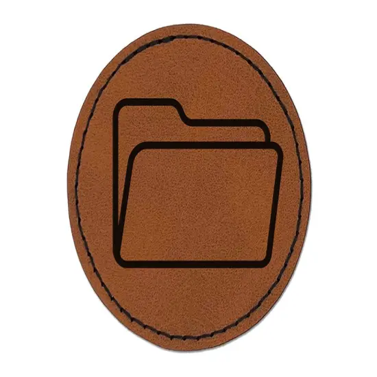 Open Empty Folder Icon Round Iron-On Engraved Faux Leather Patch Applique - 2.5" Brown {1}