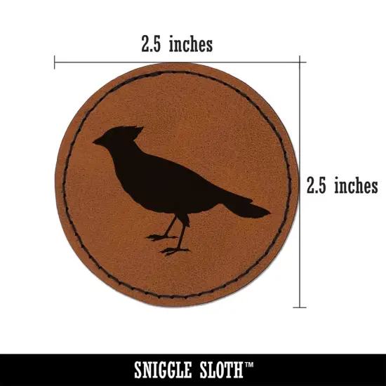 Cardinal Bird Standing Solid Round Iron-On Engraved Faux Leather Patch Applique - 2.5" Brown {3}