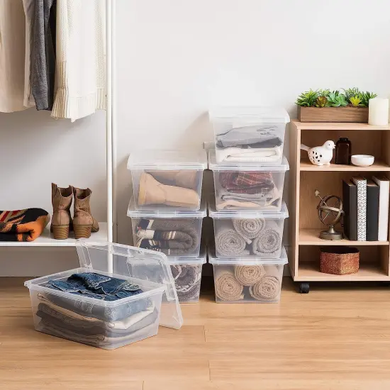 IRIS USA 12 Pack 17 Qt. Plastic Storage Container Bin with Latching Lid, Clear {6}