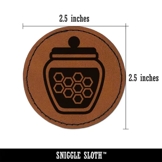 Honey Jar with Honeycomb Round Iron-On Engraved Faux Leather Patch Applique - 2.5" Brown {3}