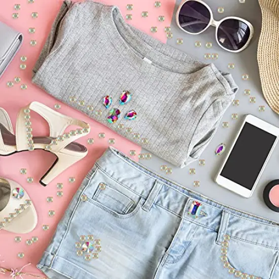 156 Pieces Sew on Rhinestones Claw Flatback Crystal Rhinestones Metal Prong Setting Rhinestones Acrylic Glass Sewing Gems for Clothes DIY Craft Shoes Dress Jewelry Making (Gold Claw, White AB) {3}