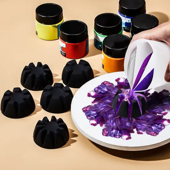6 Pieces Flower Pour Cup for Paint Pouring 6/7/8/9/10 Slot Acrylic Paint Tools Fluid Painting Supplies Flower Strainer for DIY Pouring Paint and Creating Patterns Art Supplies(Black) {6}