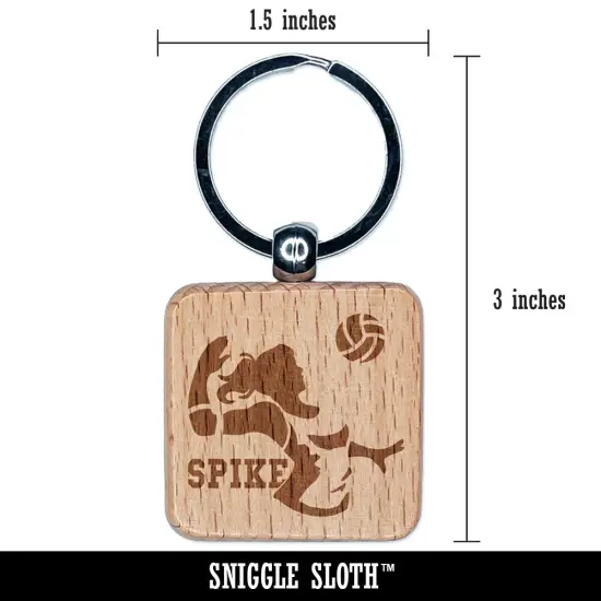 Volleyball Woman Spike Sports Move Engraved Wood Square Keychain Tag Charm {2}