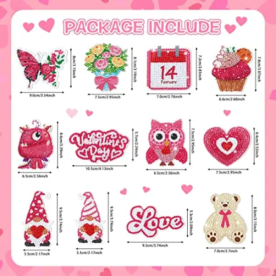 BBTO 12 Pcs Valentine's Day Diamond Painting Keychains DIY Love Heart Diamond Art Keychains Sweet 5D Diamond Key Chains Kit for Valentines Decorations (Romantic Style) {4}