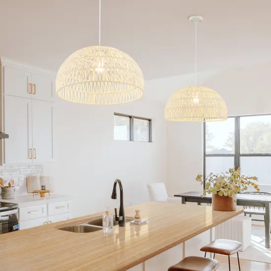 Farmhouse Rattan Pendant Lights with Adjustable Hanging Rope-Beige {6}