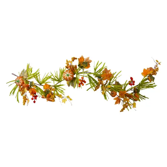 Northlight Mini Pumpkins and Berry Clusters Artificial Fall Harvest Garland - 5' x 10" - Green and Orange {1}