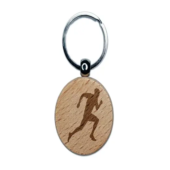 Man Running Marathon Cardio Exercise Engraved Wood Round Keychain Tag Charm {1}