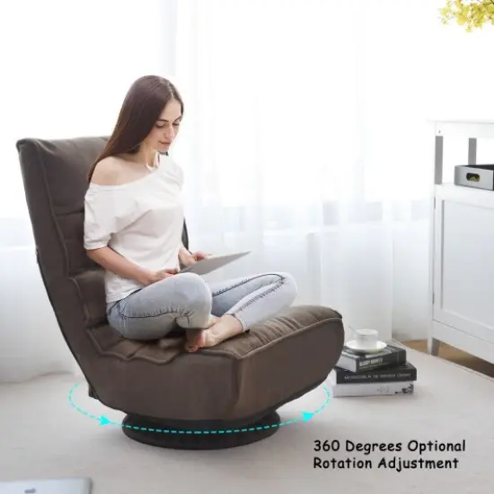 4-Position Adjustable 360 Degree Swivel Folding Floor Sofa Chair for Home-Brown {4}