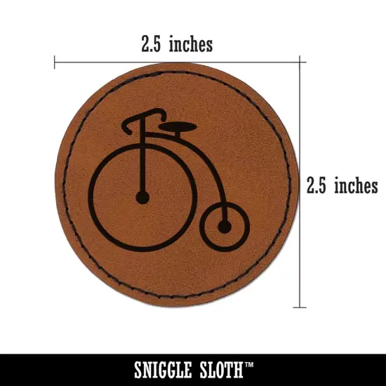 Penny Farthing Bicycle Bike Old Fashioned Victorian Round Iron-On Engraved Faux Leather Patch Applique - 2.5" Brown {3}