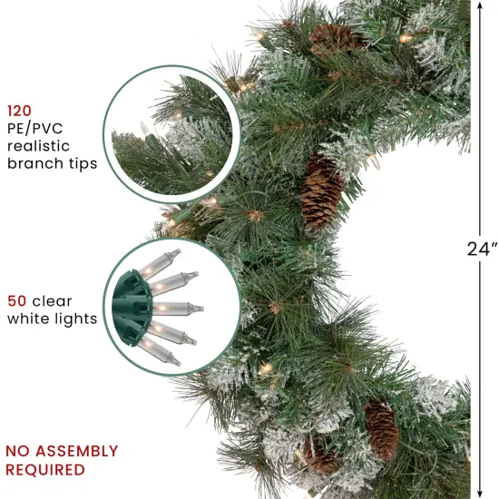 Northlight Real Touch&trade;️ Pre-Lit Snow Valley Pine Artificial Christmas Wreath - 24" - Clear Lights Green {7}