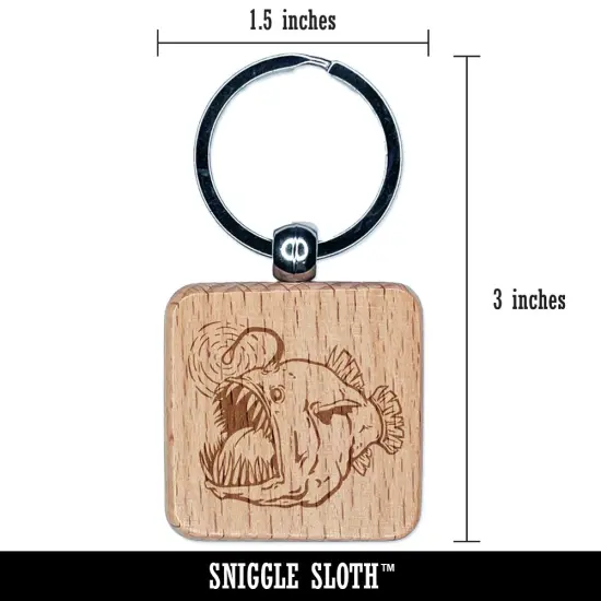 Creepy Scary Angler Fish Engraved Wood Square Keychain Tag Charm {2}