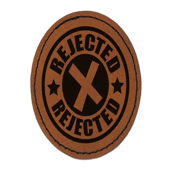 Rejected X Mark Round Iron-On Engraved Faux Leather Patch Applique - 2.5" Brown {1}