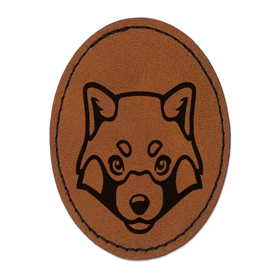 Red Panda Face Round Iron-On Engraved Faux Leather Patch Applique - 2.5" Brown {1}