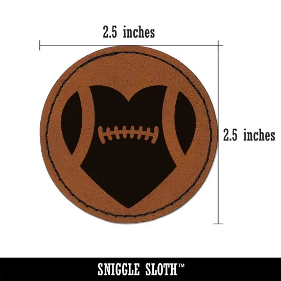 Heart Shaped Football Sports Round Iron-On Engraved Faux Leather Patch Applique - 2.5" Brown {3}