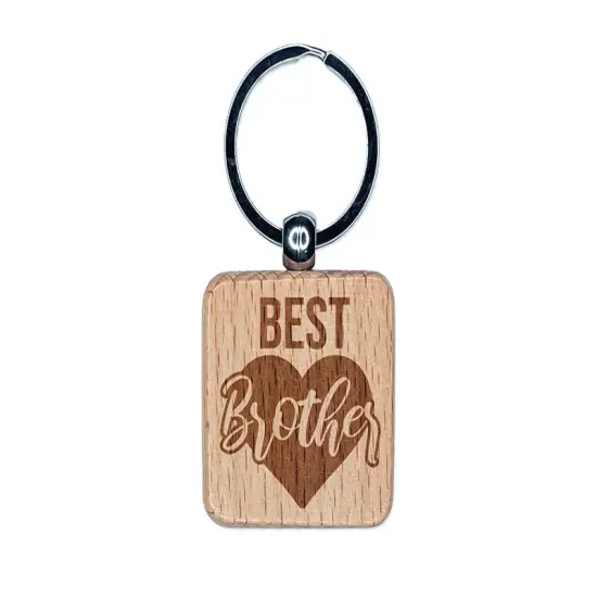 Best Brother in Heart Engraved Wood Square Keychain Tag Charm {1}