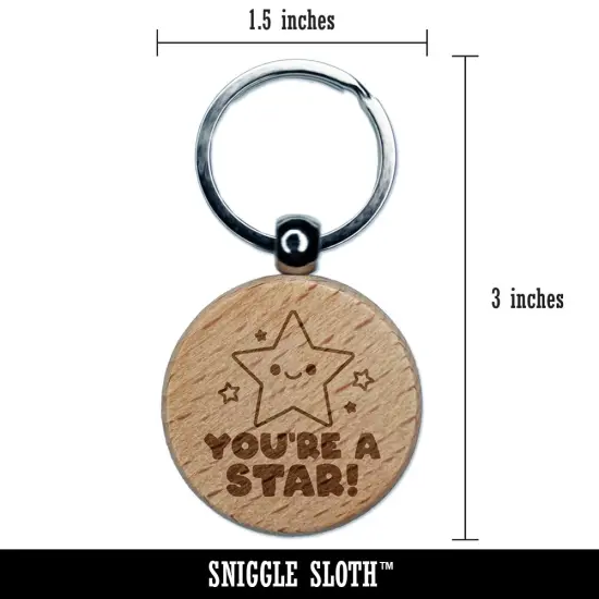 You're A Star Teacher Student Engraved Wood Round Keychain Tag Charm {2}