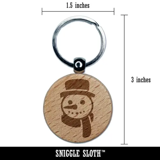 Snowman Face with Scarf Winter Engraved Wood Round Keychain Tag Charm {2}