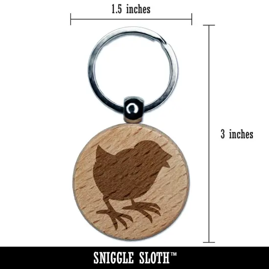 Baby Chick Chicken Standing Solid Engraved Wood Round Keychain Tag Charm {2}