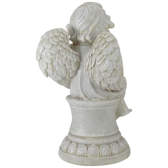 Northlight 9" Ivory Praying Angel on Pedestal Outdoor Garden Statue {5}