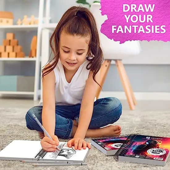 3 Pieces 5.5X8.5&rdquo; Premium Sketch Book Set, Pack of 3 (300 Sheets), 68lb (100g/m2), Spiral Bound, Acid-Free Drawing Paper, Perfect for Most Dry Media {3}