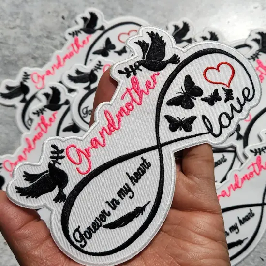 Memorial Infinity Collection: Patch Party Club, "GRANDMOTHER" Eternal Remembrance 1-pc, Iron-On Embroidered Patch, Sz 6" {3}
