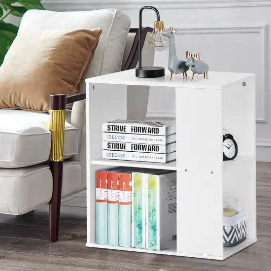 2-Tier Side End Table with Storage Shelves White {6}