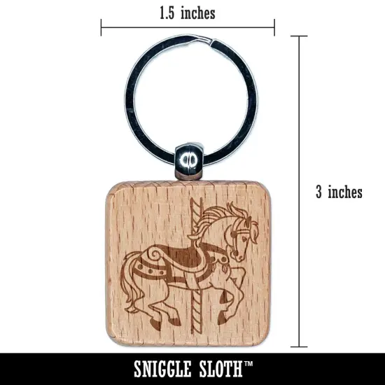 Fancy Carousel Horse Merry-Go-Round Engraved Wood Square Keychain Tag Charm {2}