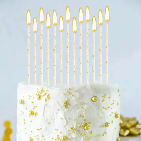 24 Pieces Birthday Candles Long Thin Cake Candle Cupcake Candles for Birthday Wedding Anniversary Graduation Retirement Party Decoration (White Gold) {3}