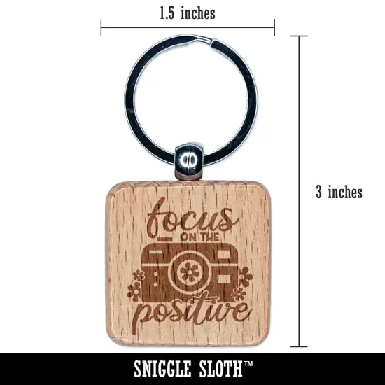 Focus on the Positive Camera Pun Engraved Wood Square Keychain Tag Charm {2}