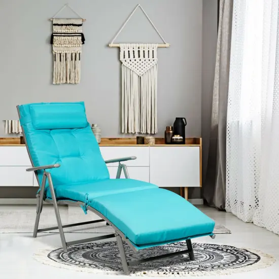 Costway Folding Chaise Lounge Chair w/Cushion Black\Gray\Turquoise {1}