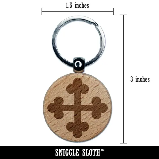 Cross Bottony Trefoil Buds Engraved Wood Round Keychain Tag Charm {2}