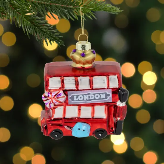 Northlight 3.5" Double-Decker Bus Glass Christmas Ornament Red {3}