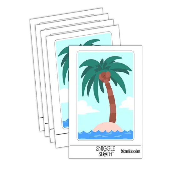 Palm Tree on Tropical Island Waterproof Vinyl Phone Tablet Laptop Water Bottle Sticker Set - 5 Pack {2}