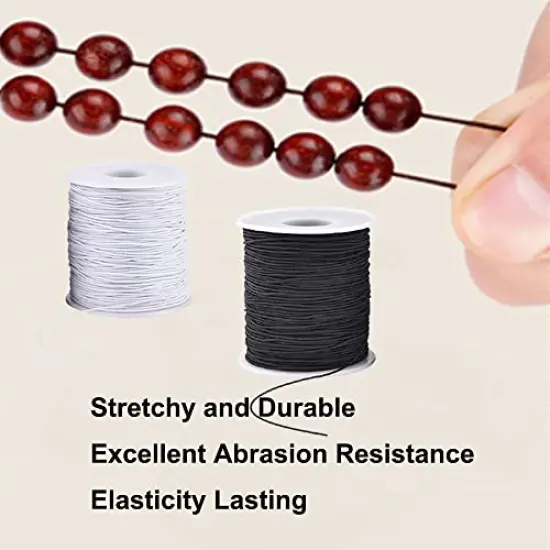 2 Rolls 1 mm Sturdy Stretchy Elastic Cord for Jewelry Making, Necklaces, Beading Black and White {6}