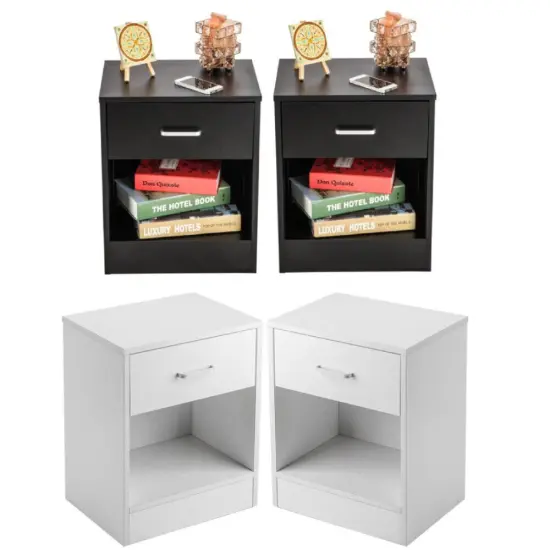 Set of 2 Bedroom Nightstand End Side Bedside Table W/Drawer Storage. Black {4}