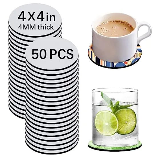 50 Pieces Sublimation Blank Cup Coasters Bulk, 4x4 Inch Round Blank Cup Mat Rubber for Sublimation Transfer Heat Press Printing DIY Crafts {1}