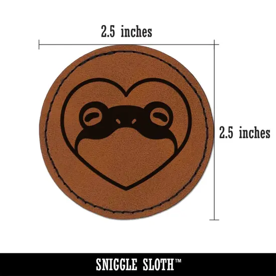 Frog Inside of Heart Round Iron-On Engraved Faux Leather Patch Applique - 2.5" Brown {2}