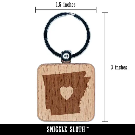 Arkansas State with Heart Engraved Wood Square Keychain Tag Charm {2}
