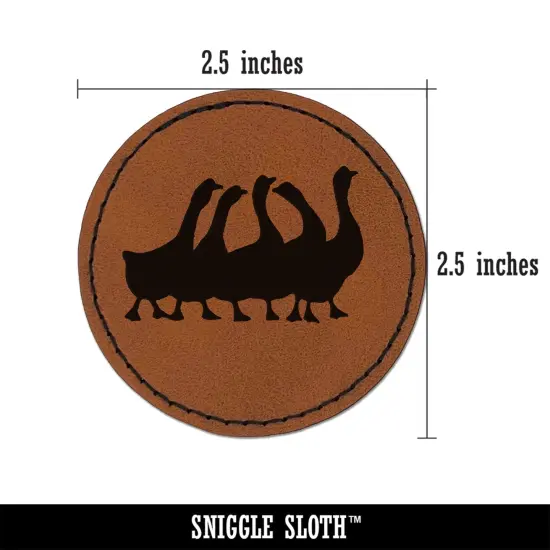 Geese Gaggle Goose Family Solid Round Iron-On Engraved Faux Leather Patch Applique - 2.5" Brown {2}