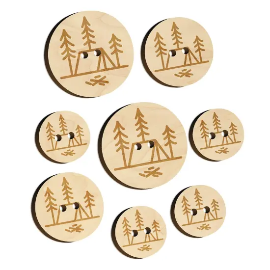 Simple Tent Camping in Woods Wood Buttons for Sewing Knitting Crochet DIY Craft {7}