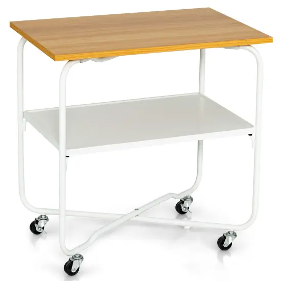 2-Tier End Table with Metal Storage Shelf and Foldable Frame Brown {7}