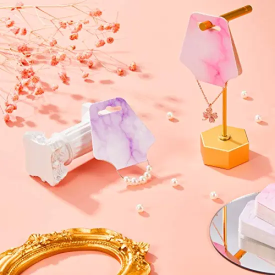 800 Pieces Earring Necklace Card Jewelry Display Earring Holder Cards Set, 200 Pieces Marble Display Card, 200 Pieces Self-Seal Bags, 400 Pieces Earring Backs for Jewelry Display (Purple, Pink) {3}