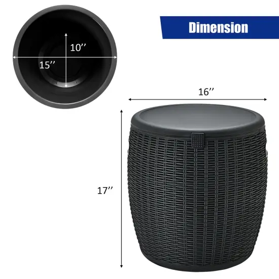 9.5 Gallon 4-in-1 Patio Rattan Cool Bar Cocktail Table Side Table Black {5}
