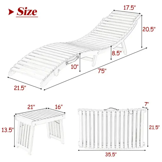 3 Pieces Wooden Folding Patio Lounge Chair Table Set {5}