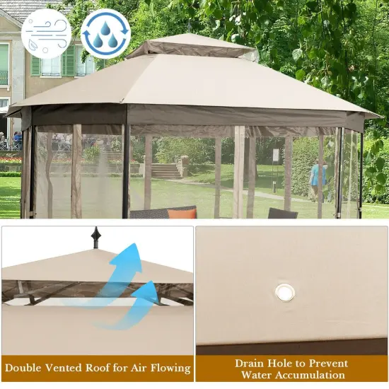 10'x 12' Octagonal Patio Gazebo Beige {3}